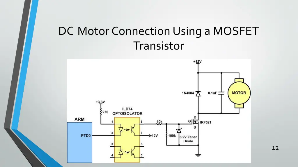 dc motor connection using a mosfet transistor