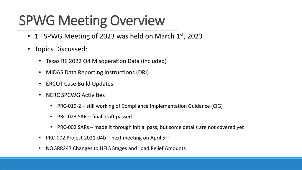 spwg meeting overview spwg meeting overview