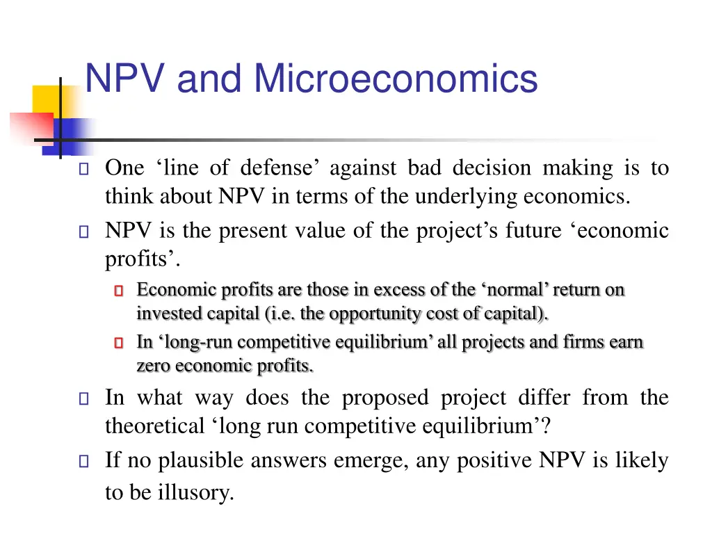 npv and microeconomics