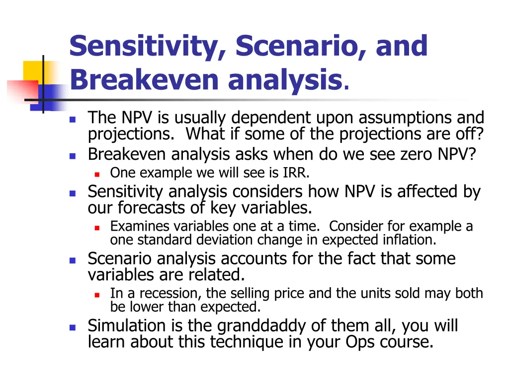 sensitivity scenario and breakeven analysis