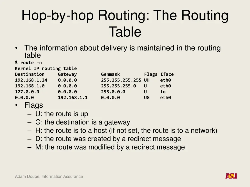 hop by hop routing the routing table