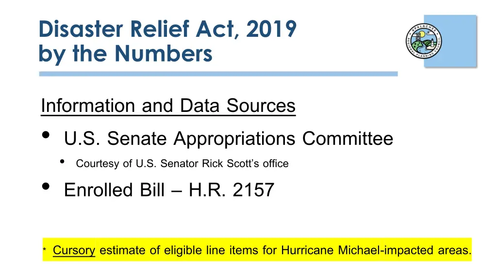 disaster relief act 2019 by the numbers