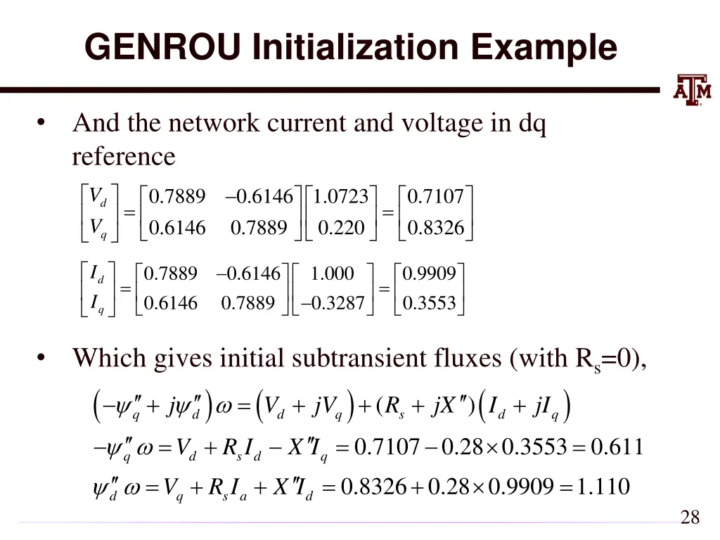 genrou initialization example 1