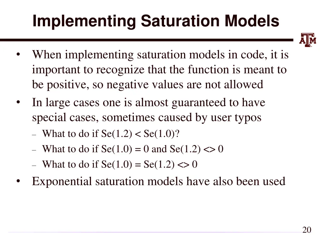 implementing saturation models