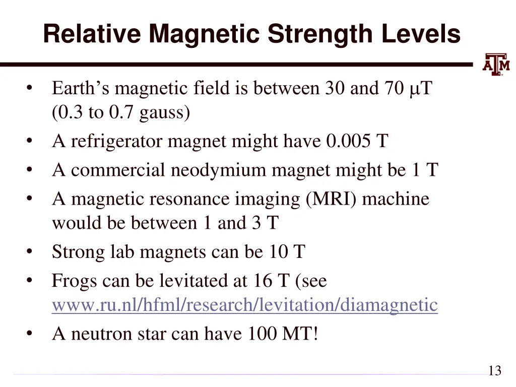 relative magnetic strength levels