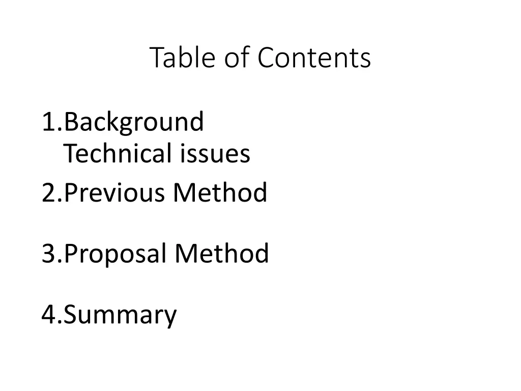 table of contents