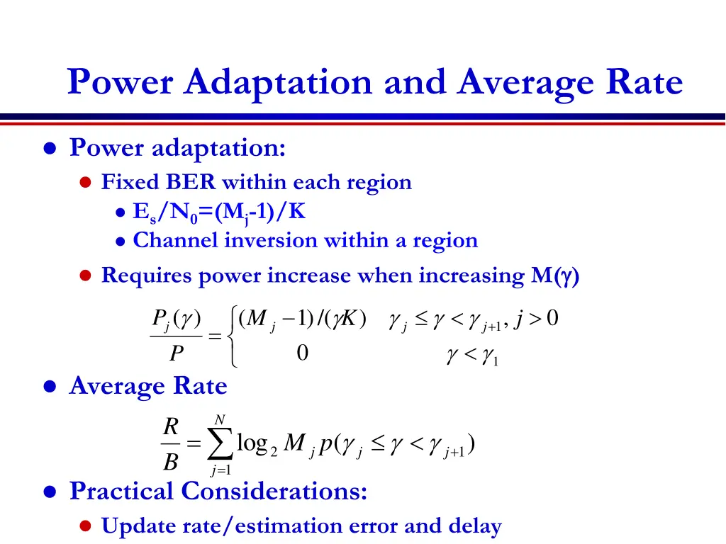 power adaptation and average rate