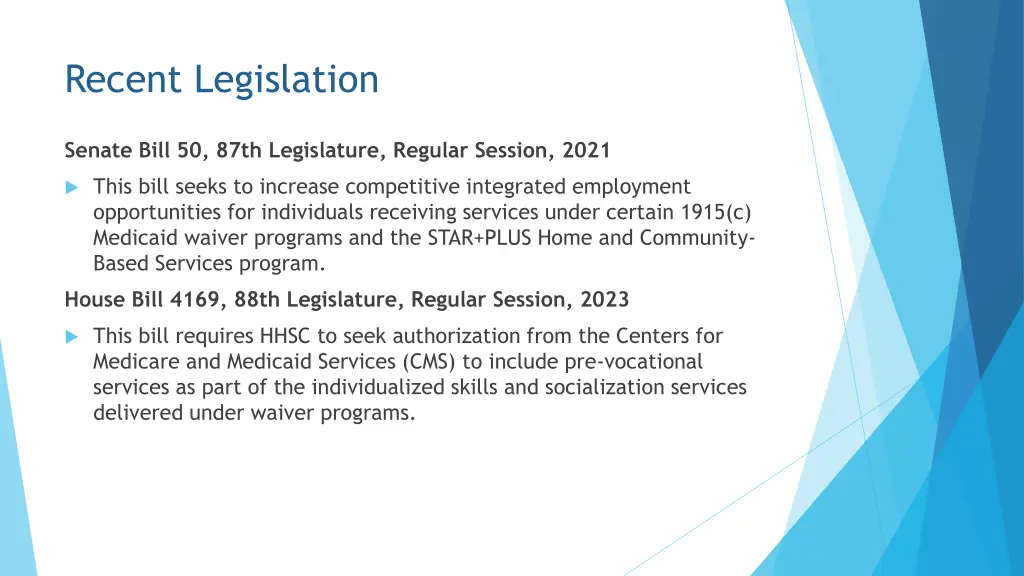 recent legislation