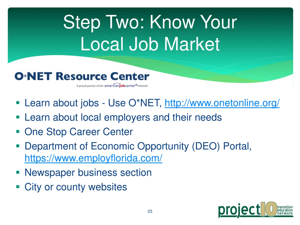 step two know your local job market
