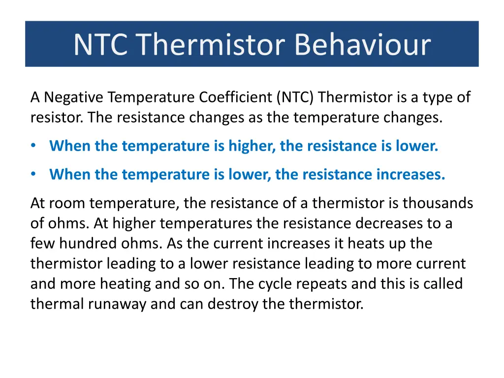 ntc thermistor behaviour
