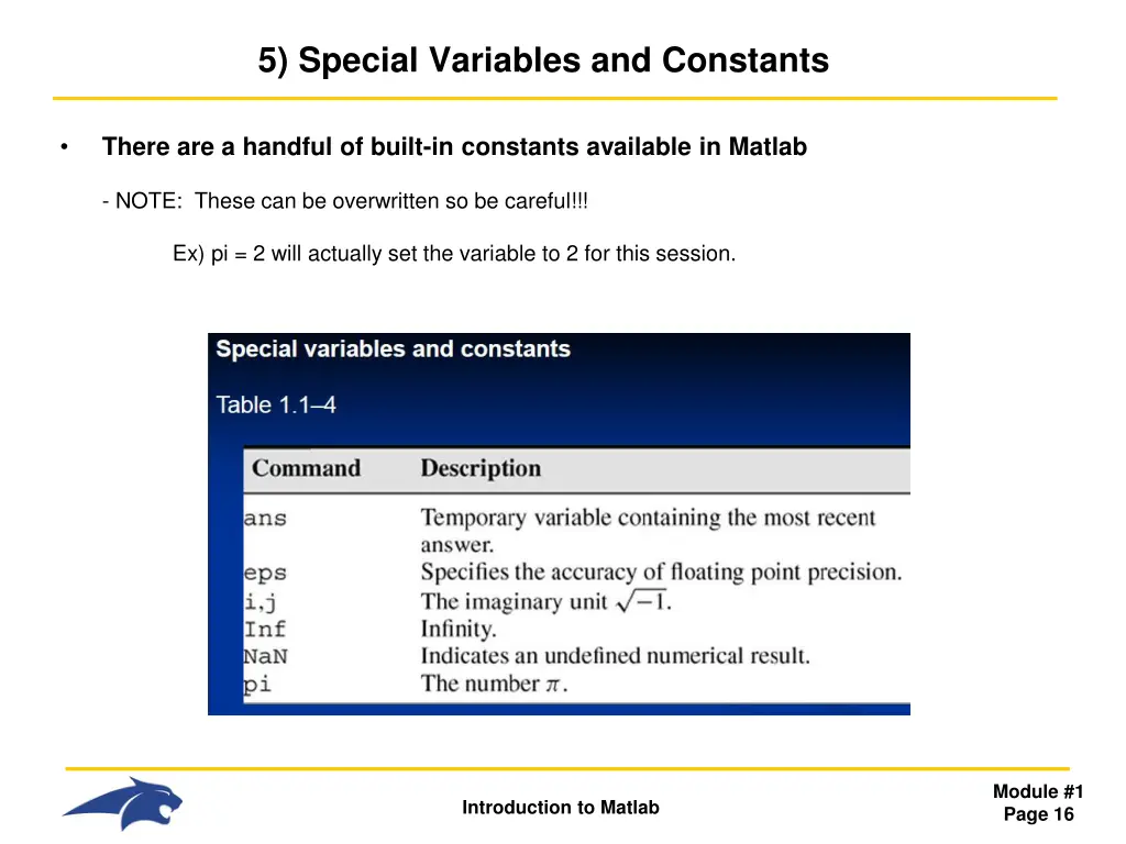 5 special variables and constants