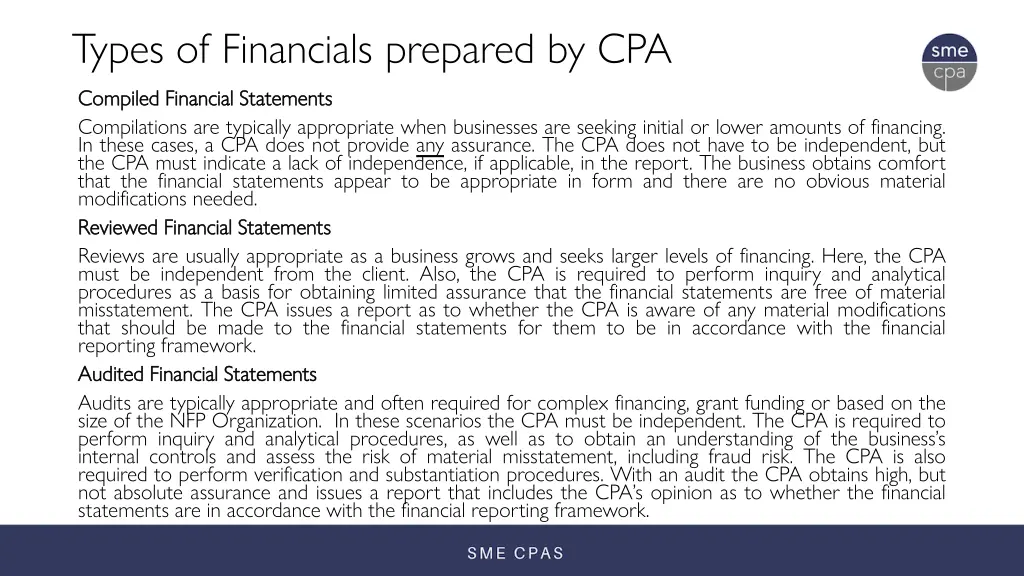 types of financials prepared by cpa compiled
