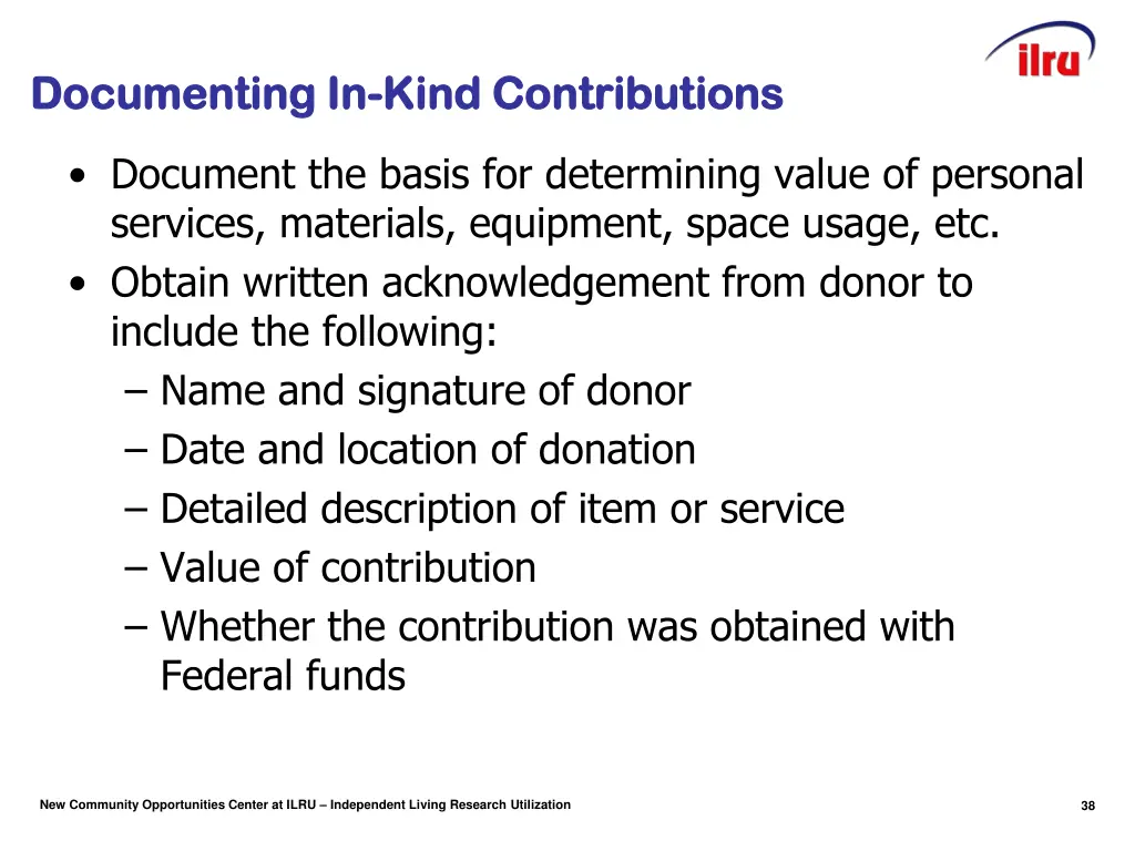 documenting in documenting in kind contributions