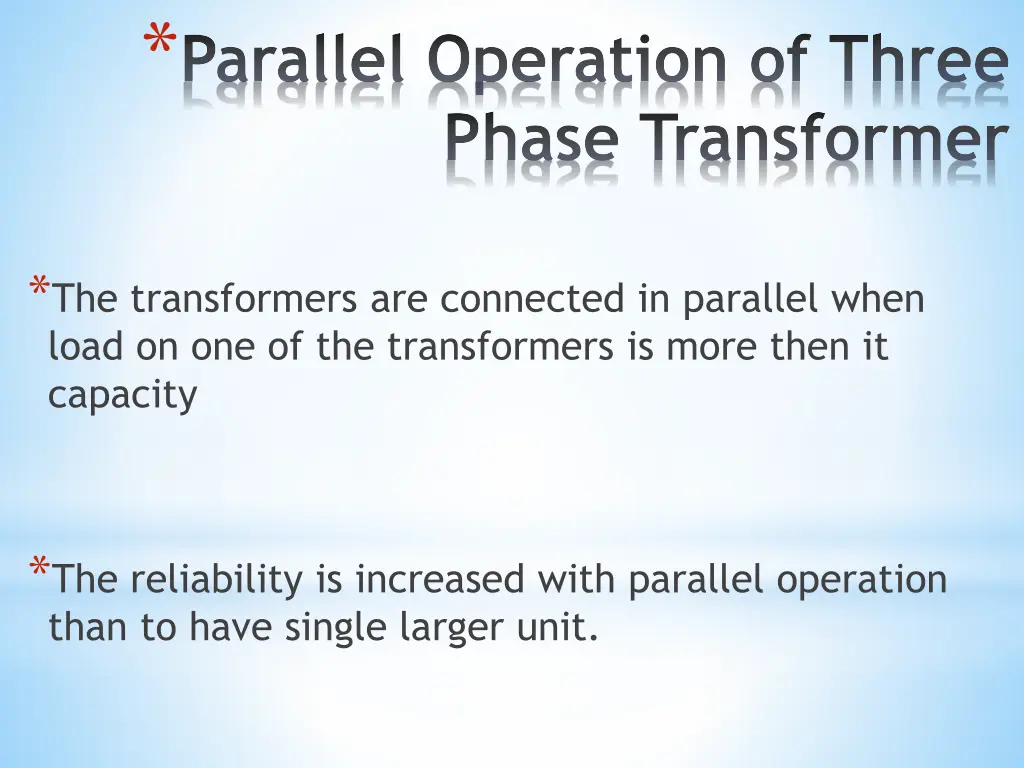 parallel operation of three phase transformer