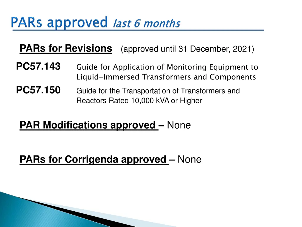 pars for revisions approved until 31 december 1