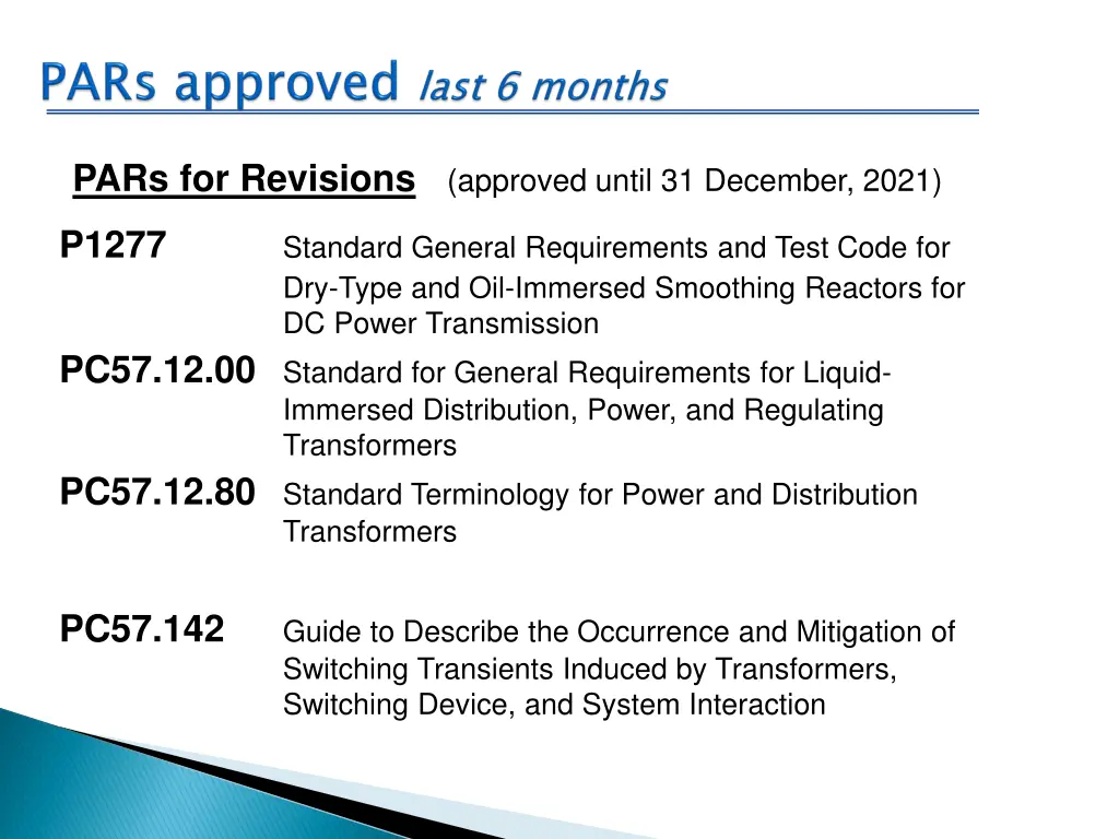 pars for revisions approved until 31 december