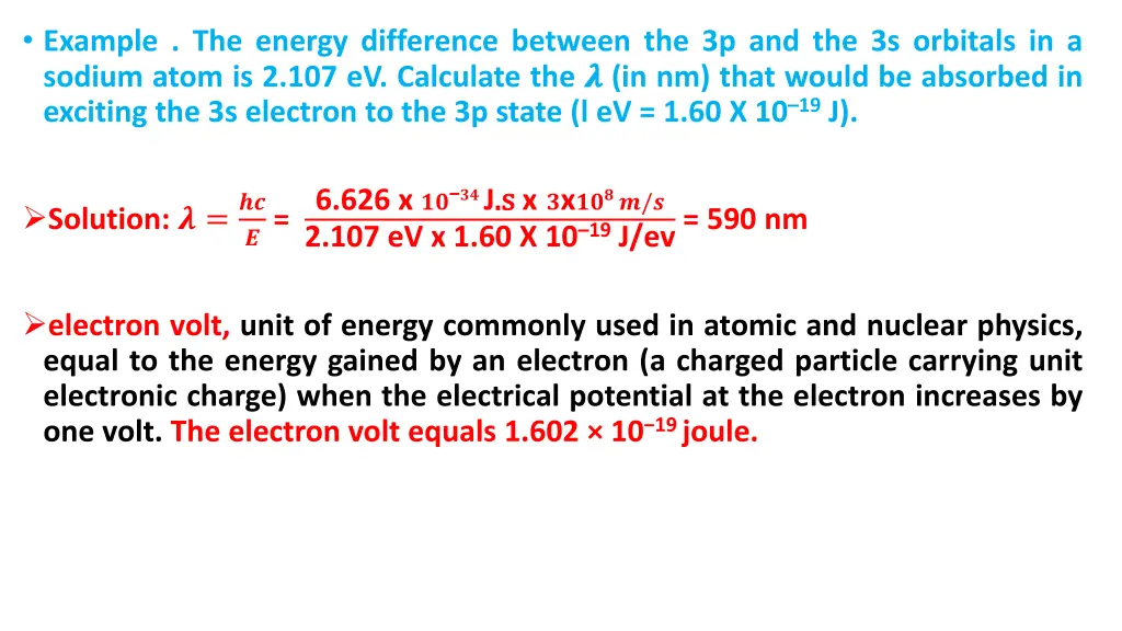 example the energy difference between