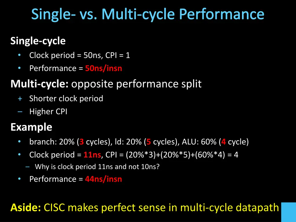single vs multi cycle performance
