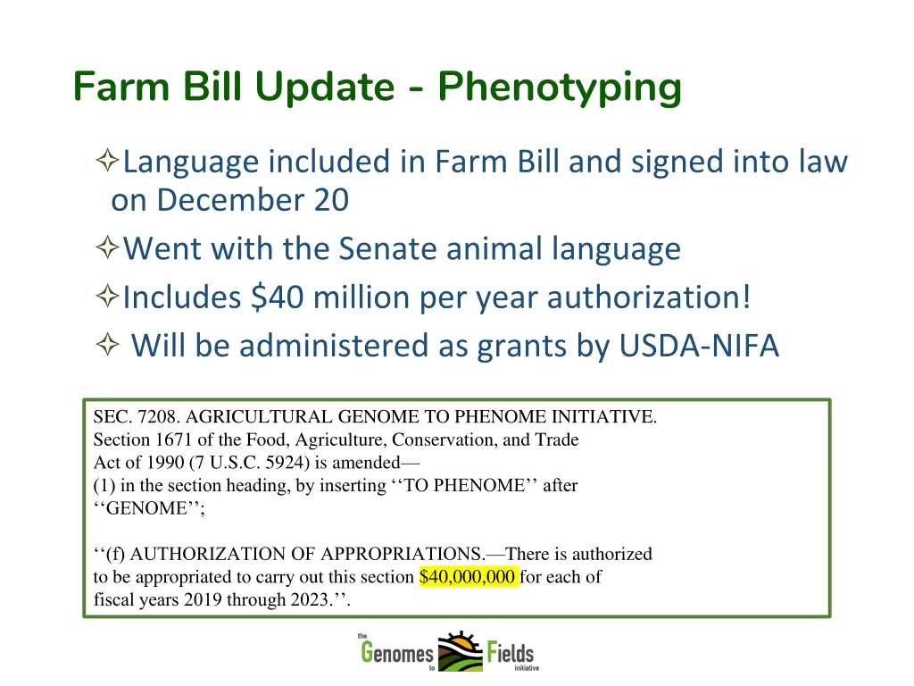 farm bill update phenotyping 2