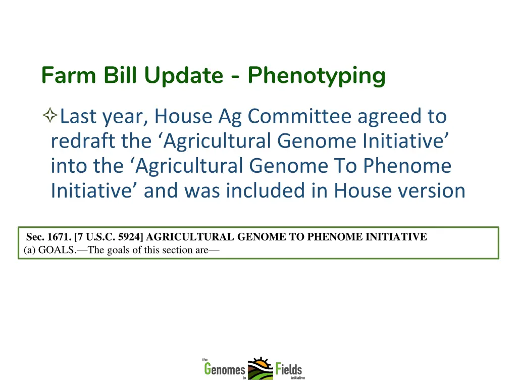 farm bill update phenotyping last year house