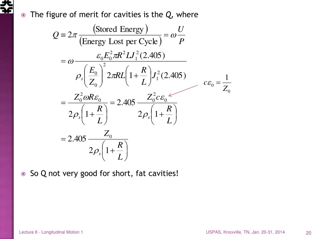 the figure of merit for cavities is the q where