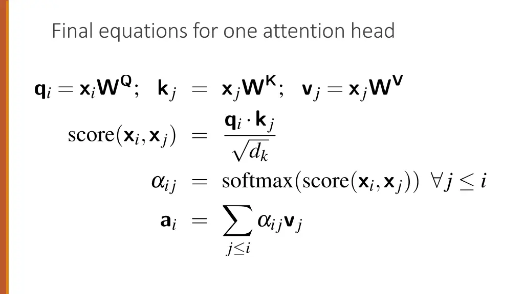 final equations for one attention head