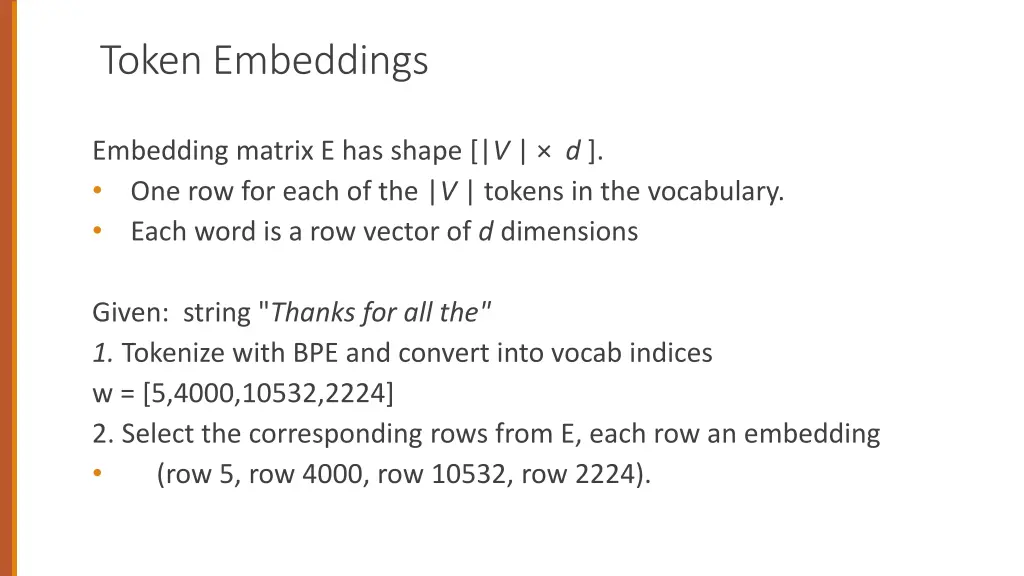 token embeddings
