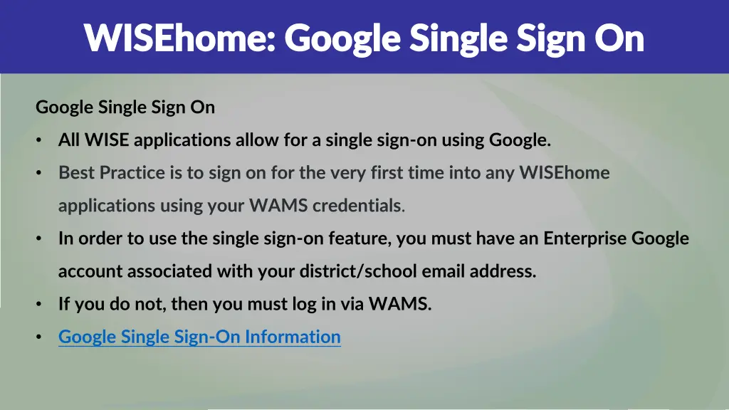 wisehome google single sign on wisehome google