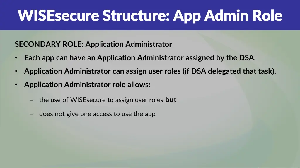 wisesecure structure app admin role wisesecure