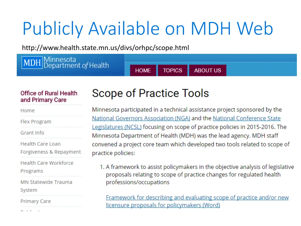 publicly available on mdh web