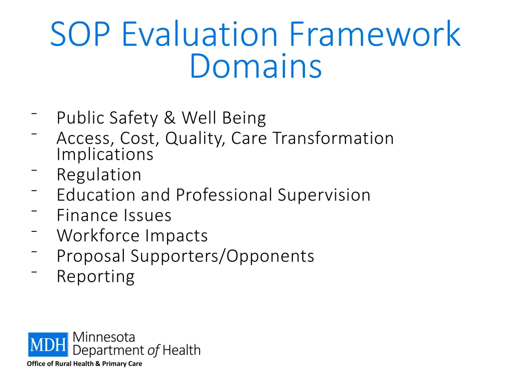 sop evaluation framework domains