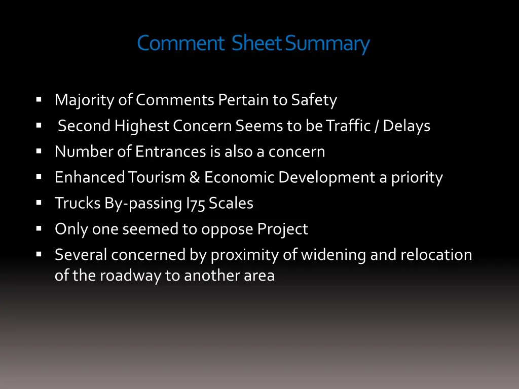 comment sheet summary