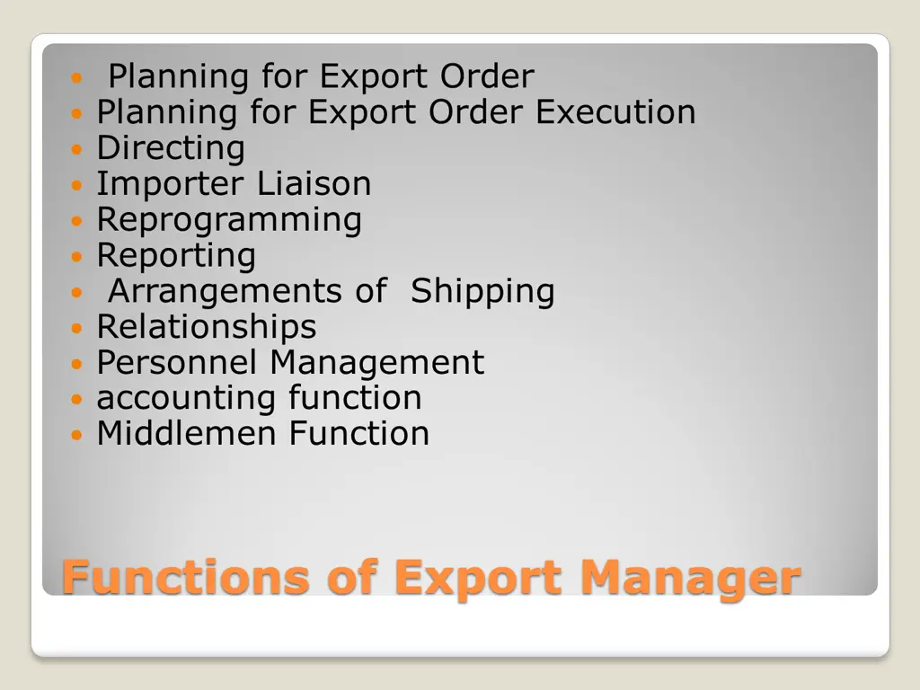 planning for export order planning for export