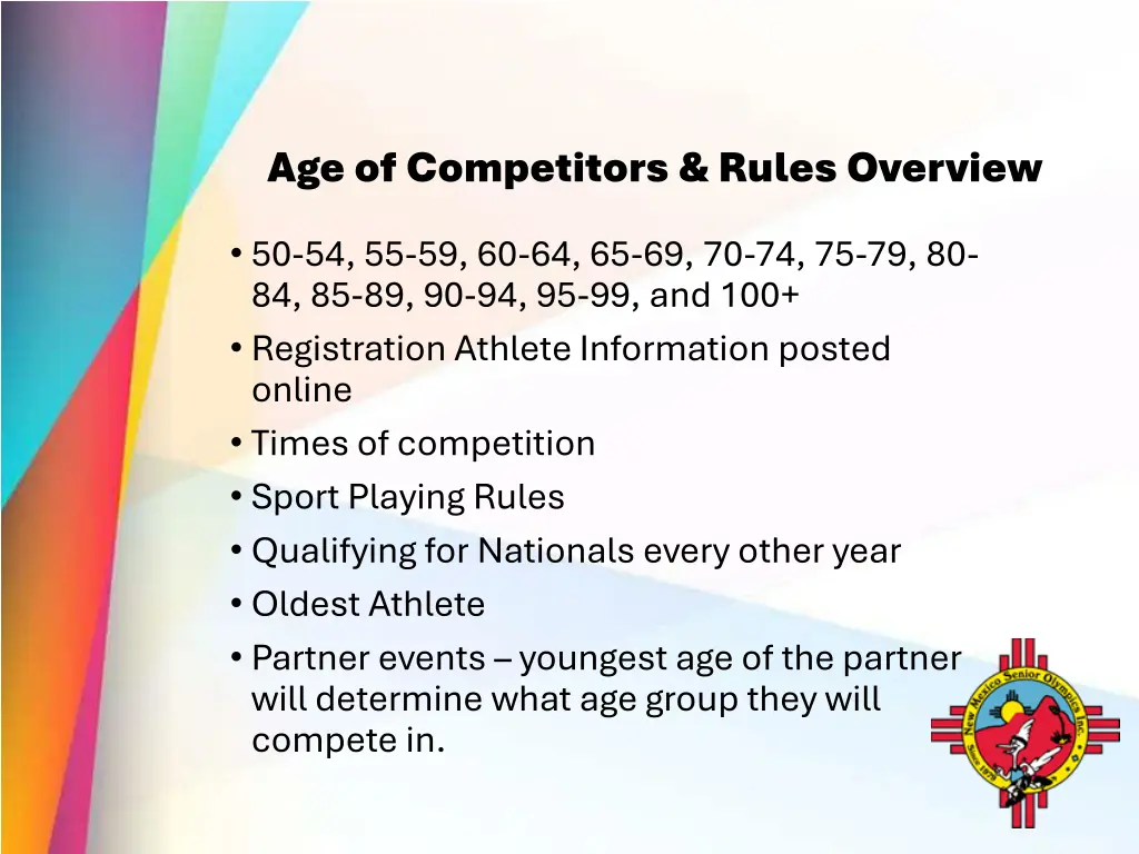 age of competitors rules overview
