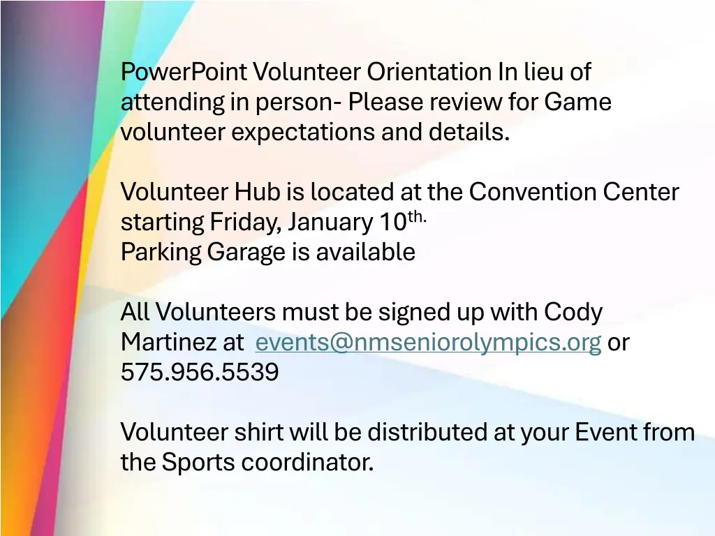 powerpoint volunteer orientation in lieu
