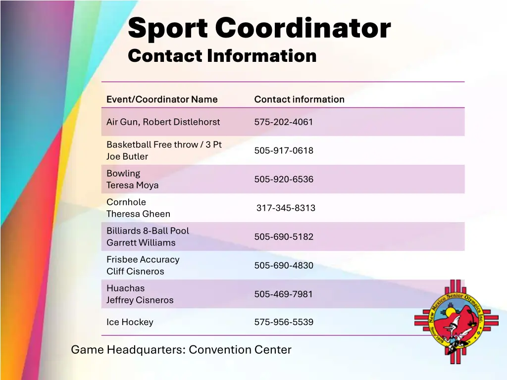sport coordinator contact information