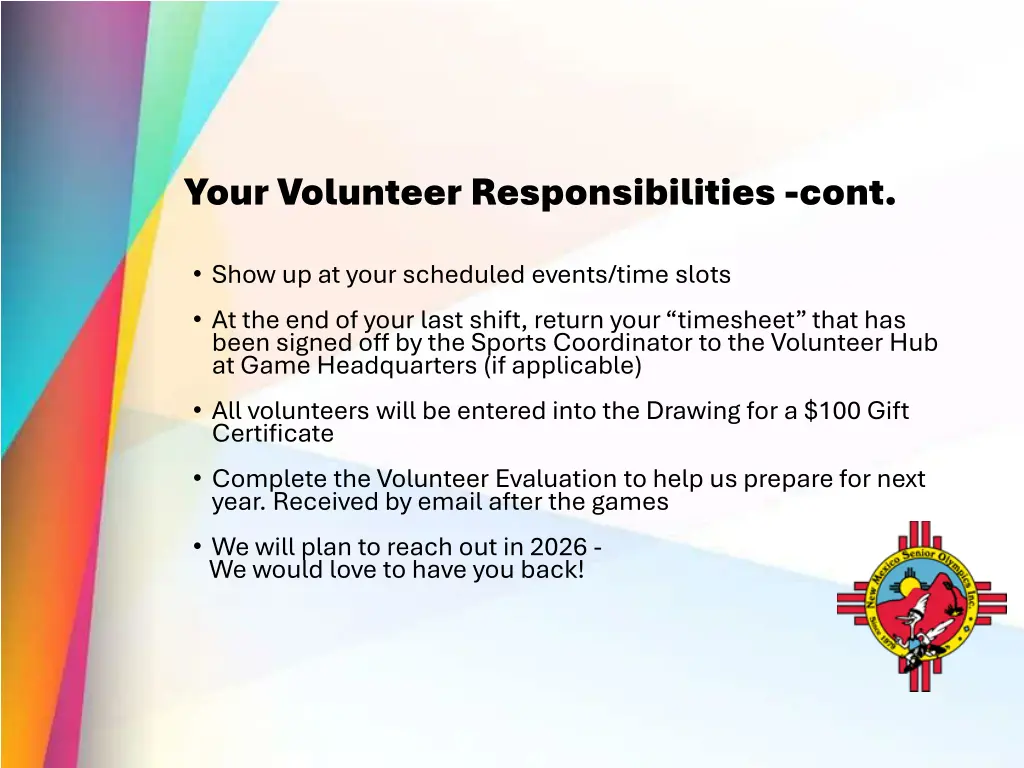 your volunteer responsibilities cont