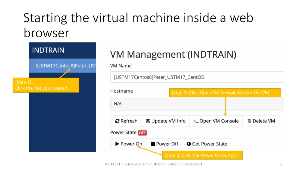 starting the virtual machine inside a web browser