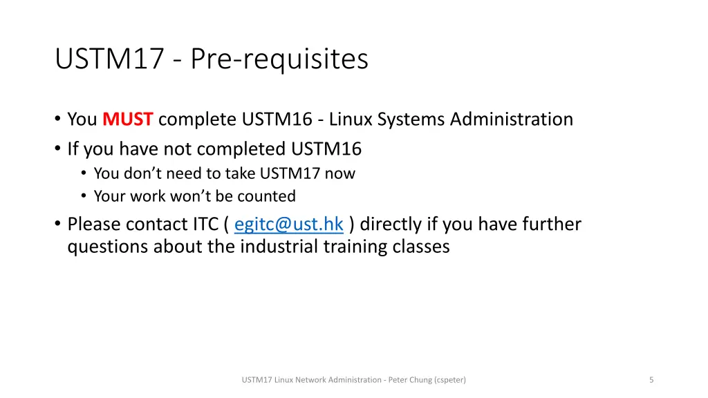 ustm17 pre requisites