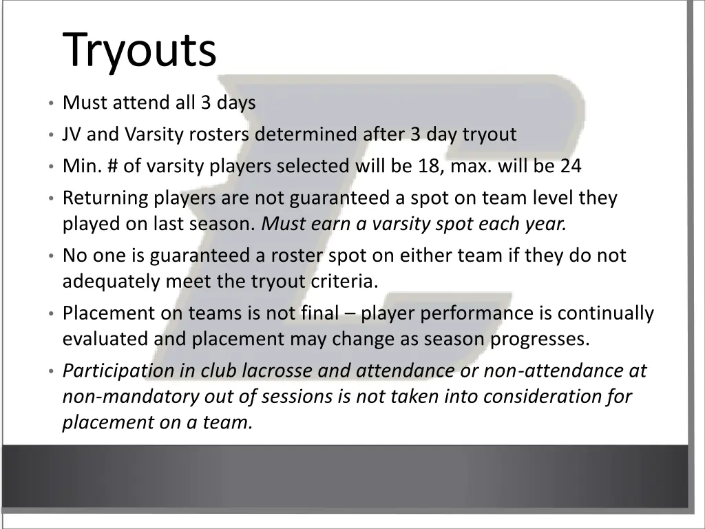 tryouts