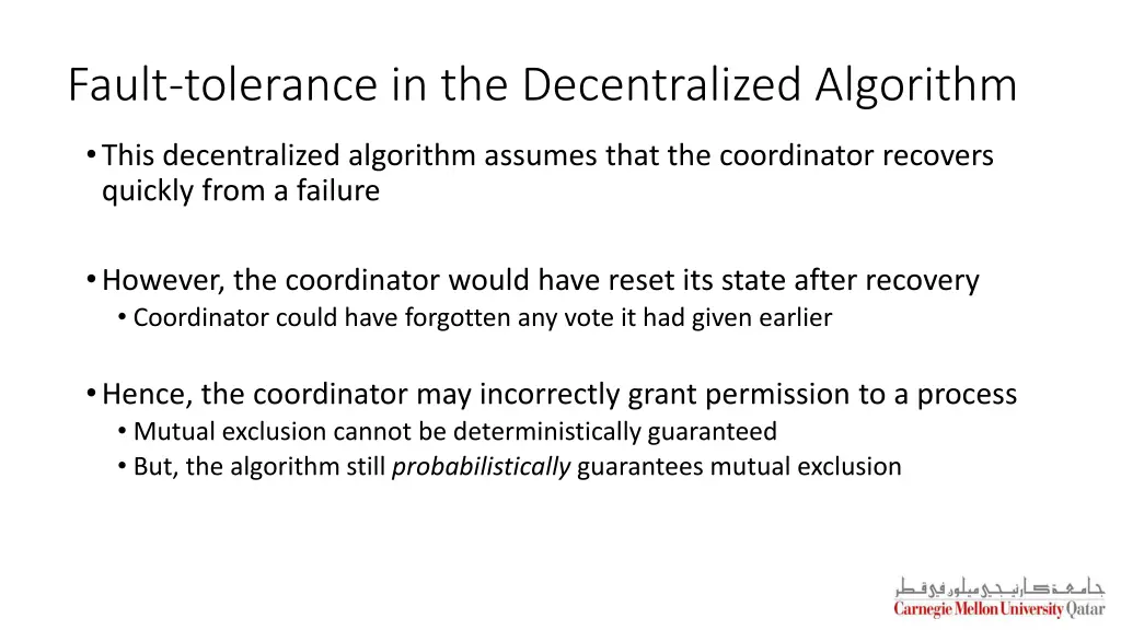 fault tolerance in the decentralized algorithm