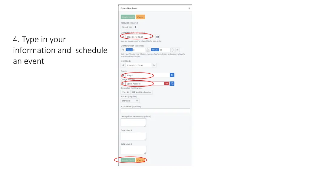 4 type in your information and schedule an event