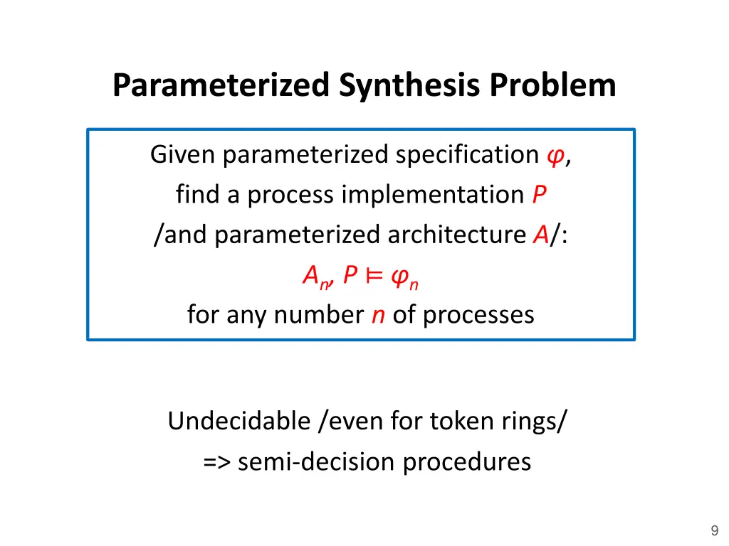 parameterized synthesis problem