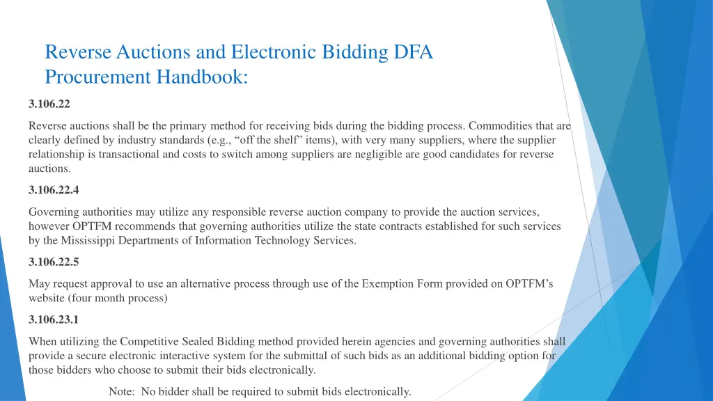 reverse auctions and electronic bidding