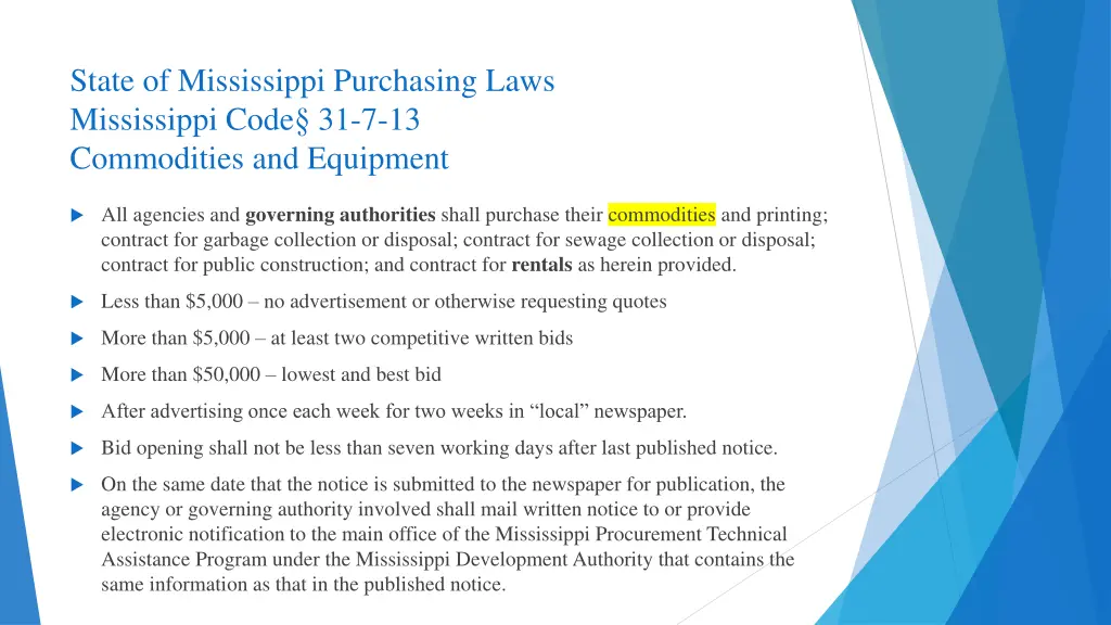 state of mississippi purchasing laws mississippi