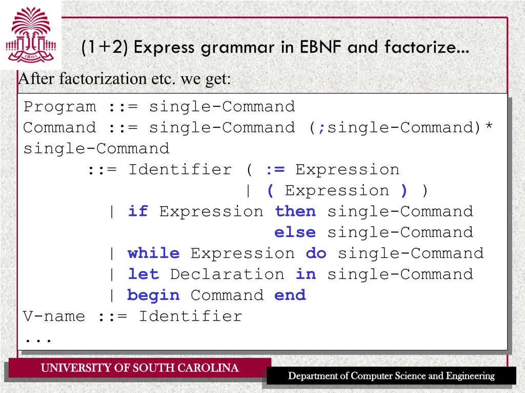 1 2 express grammar in ebnf and factorize 1