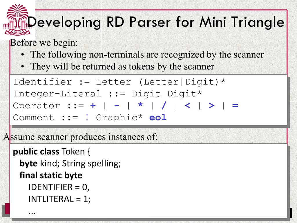 developing rd parser for mini triangle