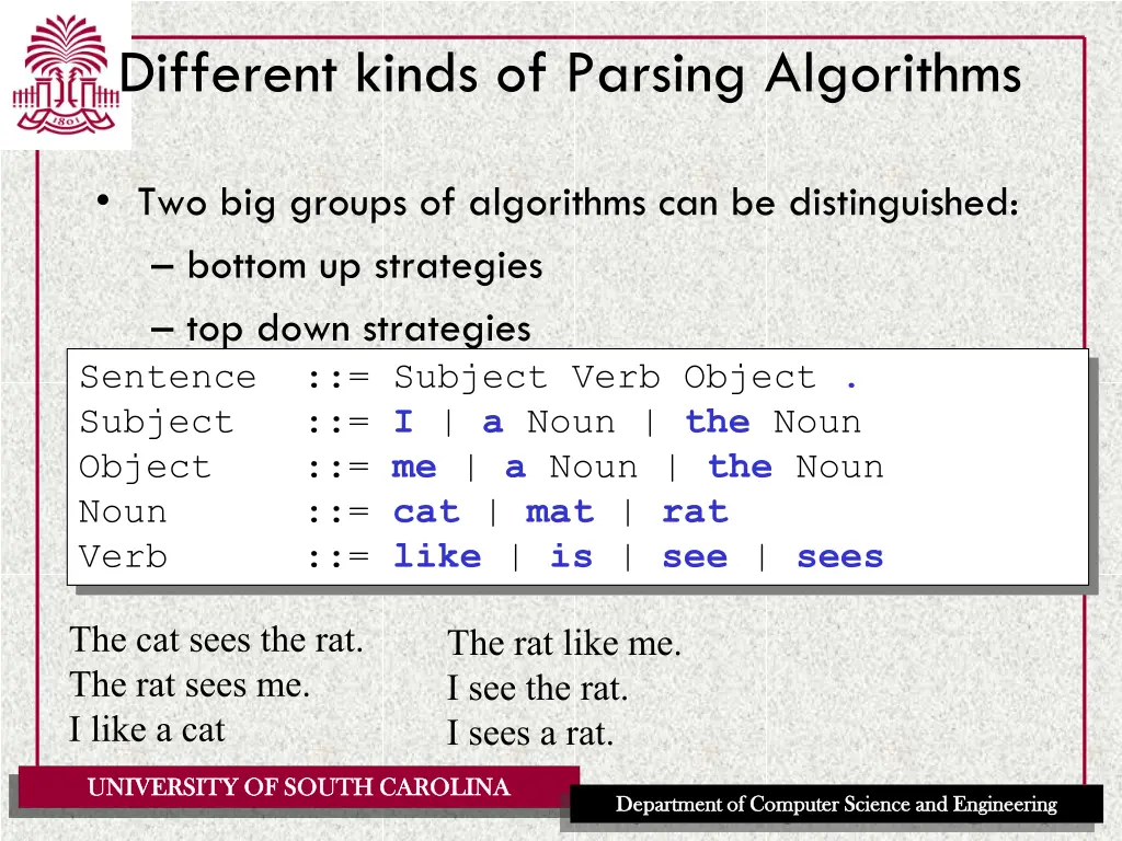 different kinds of parsing algorithms