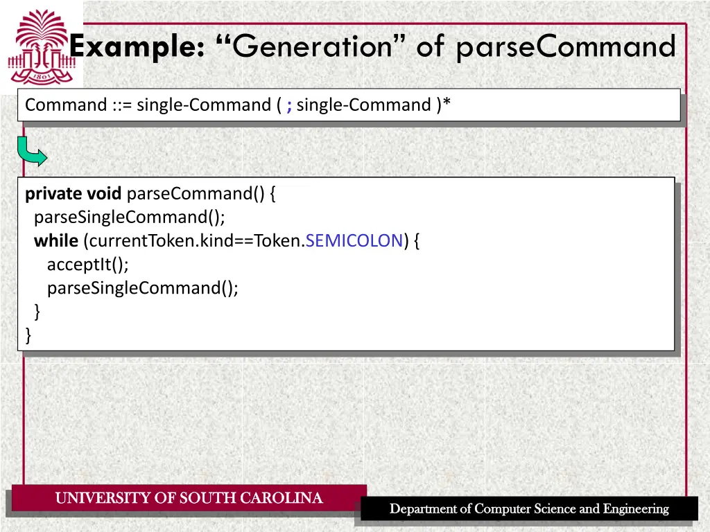 example generation of parsecommand