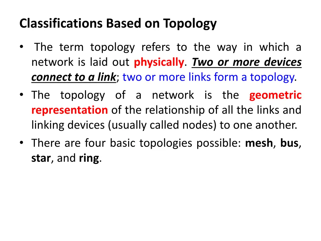 classifications based on topology